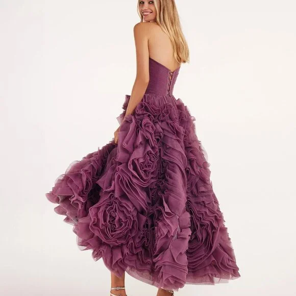 Milla Dramatically flowered tulle dress in wine color - Picture 3 of 7